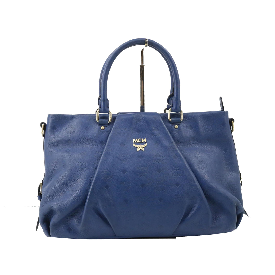 Blue Leather Tote Bag